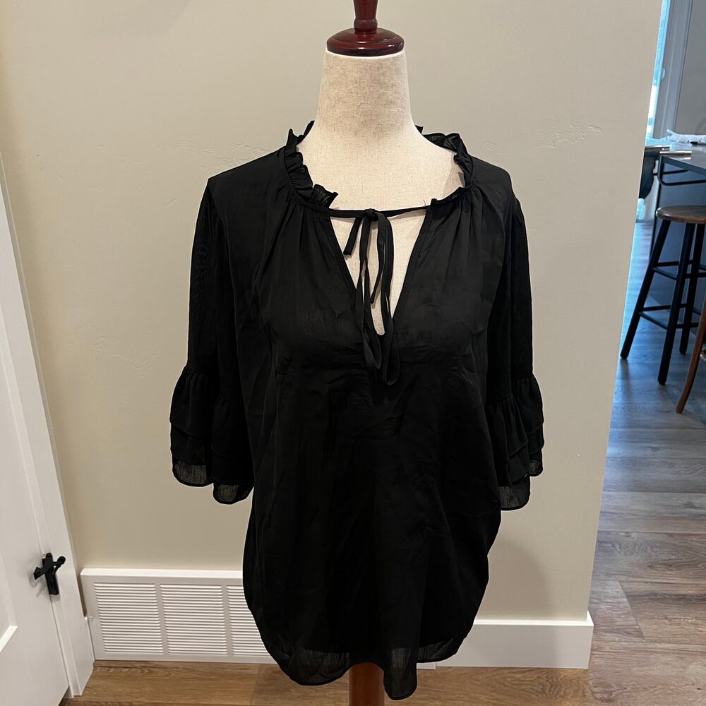 OLIVIA GREY Women's Tie-Front Blouse Size M In Black